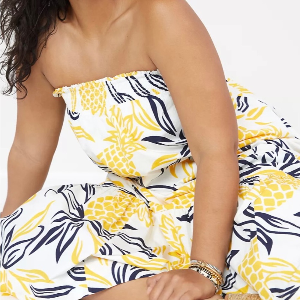 Anthropologie Floral Flounced Maxi Dress Pineapples Strapless L - Picture 9 of 13